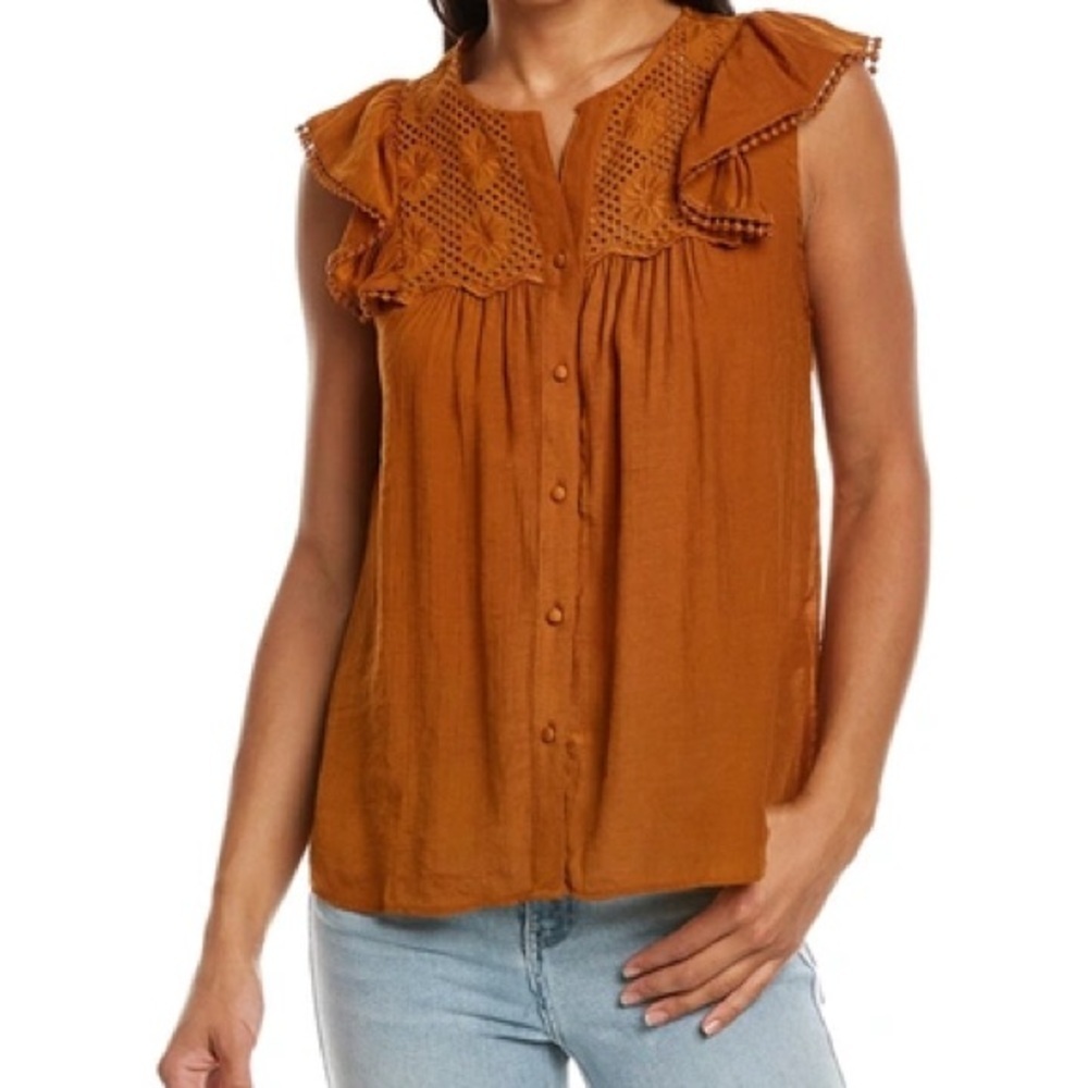 Nanette Lepore Orange Sleeveless Ruffled Blouse Size L